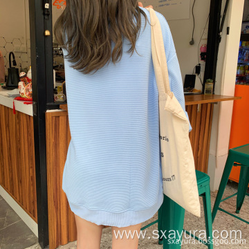 New Design casual all-match v-neck blue blouse